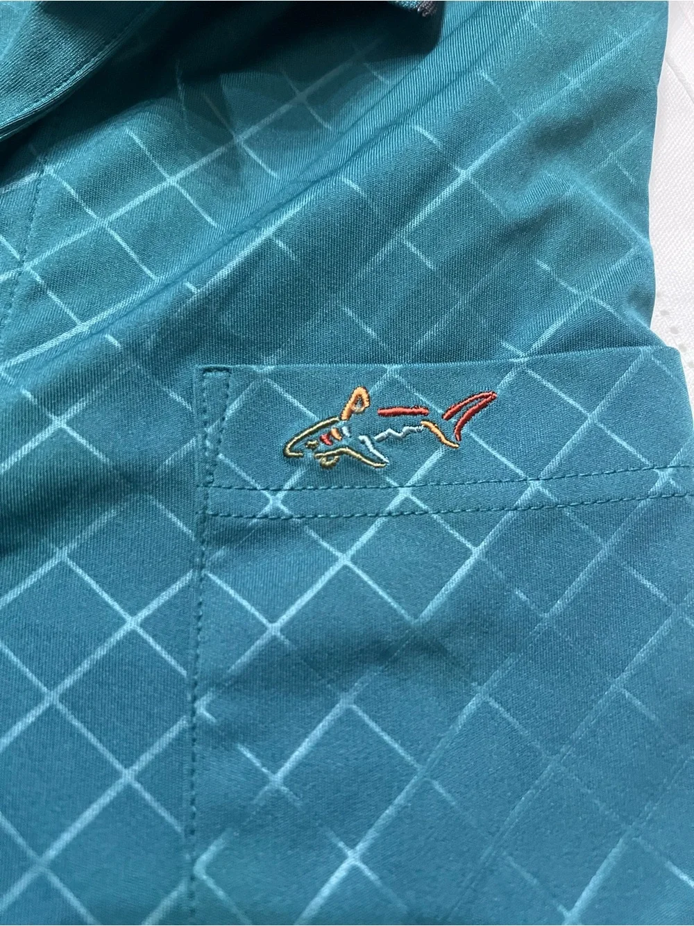 Greg Norman for Tasso Elba Play Dry Polo Shirt Mens Large Teal Geometric Golf L